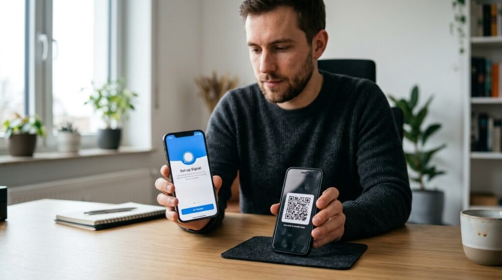 signal 换手机迁移实拍,两台手机扫码完成 Signal 账号加密聊天记录转移