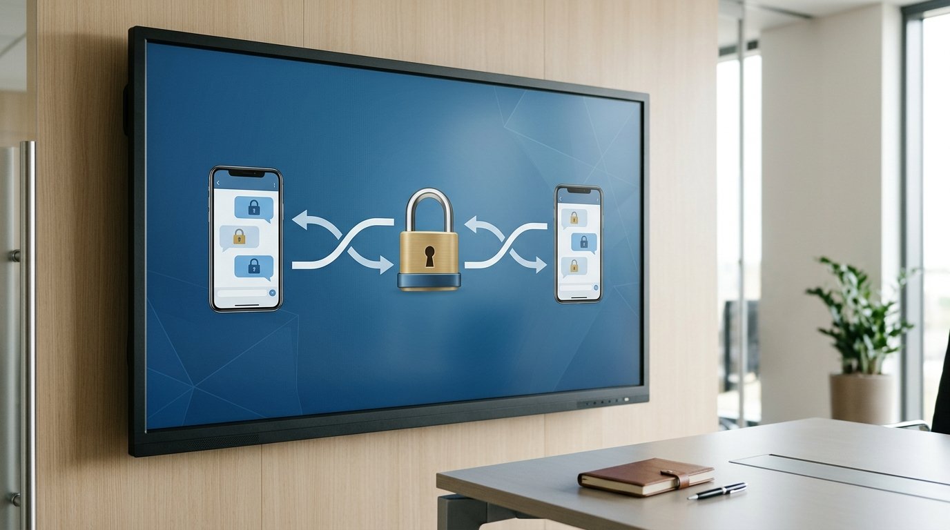 Signal应用端到端加密通信原理示意图，展示企业安全通信机制